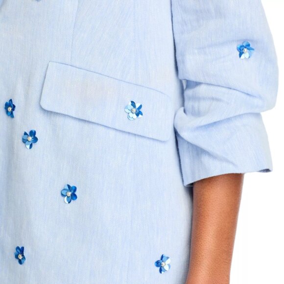 Cinq à Sept 'Pearl Ditsy Kylie' Linen-Blend Jacket Blazer, Blue Hydrangea - Picture 3 of 5